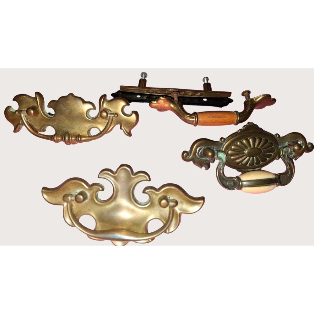 Vintage Brass Drawer Pulls Handles Lot Of 4 Mixed Styles With Ornate Designs